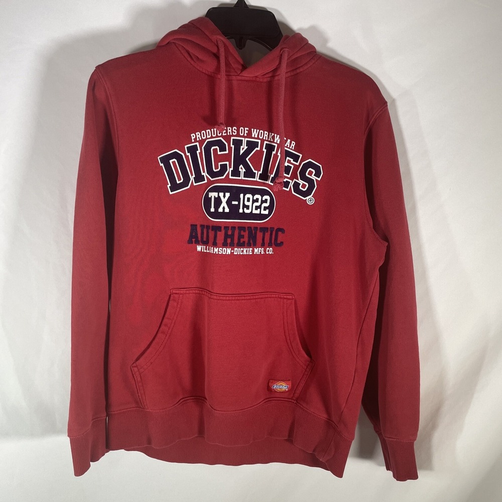 Dickies Hoodie Mens Medium Red Hooded Long Sleeve Drawstring TX-1922 Logo Pouch